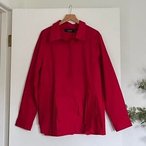 Kris Jenner Kollection Red Oversized Utility Button Up New Size Large‎